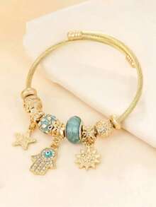 1 chiếc vòng tay mặt dây chuyền hình mắt quỷ bằng thép không gỉ đính đá. - Nhiều màu - Xem 4