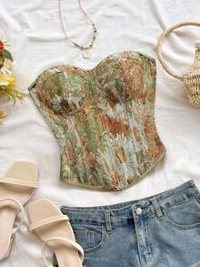 Blusa de tirantes con estampado floral vintage bohemio, elegante y tropical, ideal para vacaciones, boda en la playa, graduación, brunch, Día de San Patricio, Spring Break, Pascua, festivales de música, otoño/invierno - Verde - Ver 1