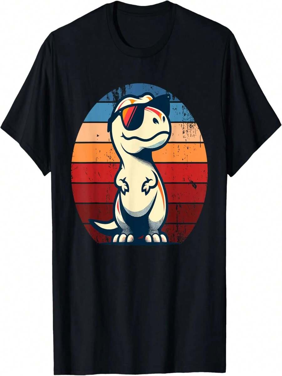 Camiseta retro con estampado de dinosaurio Tyrannosaurus Rex para ni?as y ni?os, camiseta de regalo con dise?o original, camiseta divertida. - Negro - Ver 1