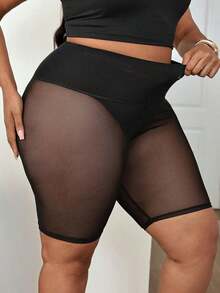 Leggings básicos de color liso para mujer de talla grande, apropiados para shorts de verano hasta la mitad del muslo, adecuados para personas de estatura talla grande baja, leggings de cintura alta, para uso diario, ocio, deportes, vera - Negro - Ver 6