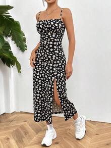 Vestido de playa para mujer con tirantes spaghetti y divisiones de tejido de punto impreso - Multicolor - Ver 1
