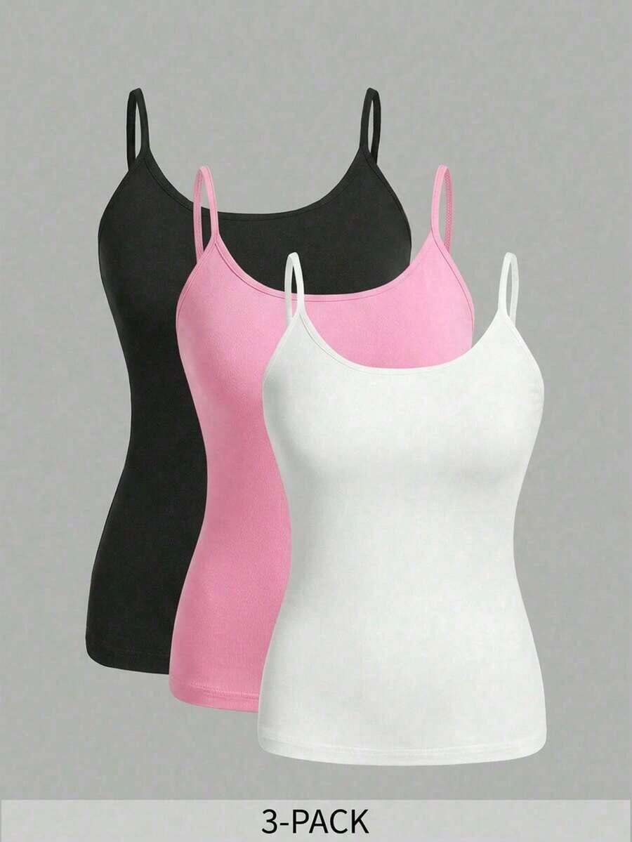 Set de 2 piezas de parte superior de camiseta ajustada casual en colores negro y blanco, adecuada para el verano, tallas grandes para mujeres - Multicolor - Ver 1
