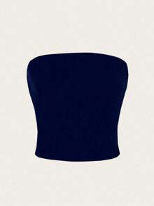 Top casual ajustado sin tirantes negro para mujer, adecuado para el verano - Azul marino - Ver 1