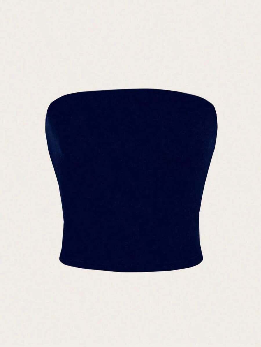 Top casual ajustado sin tirantes negro para mujer, adecuado para el verano - Azul marino - Ver 1