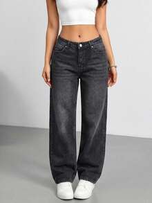 Casual Daily Wear Low Waist 90's Gray Denim Wide Leg Jean - Dark Wash - View 3