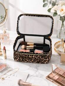 3pcs/Set Leopard Print Cosmetic Bag, Makeup Bag, Travel Organizer Bag, Toiletry Bag, Large Capacity Makeup Pouch, Suitable For Women, Travel Essentials - Leopard - View 3