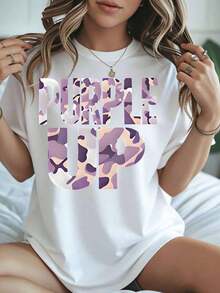 1 Piece Women's Plus Size Purple Camouflage Print Graphic T-Shirt, Casual Loose Fit For Everyday Wear, Summer Fashion, Style T-Shirt 180g 100% Cotton - 白色 - 查看 1