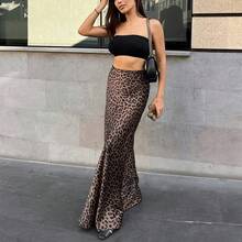 Faldas de trompeta con estampado de leopardo Vintage para mujer, falda larga elegante de cintura alta, faldas ajustadas con cremallera para oficina y primavera 2025 - leopardo - Ver 4