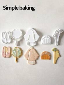 1pc Handheld Size Creative Retro Gift-Giving Plastic Hanfu Chinese Style Cookie Cutter, Vintage Fan Embroidery Shoes Hairpin Comb Shape DIY Fondant Biscuit Mold For Birthday Wedding Party Traditional Baking Present - View 3