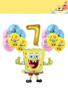 SpongeBob SquarePants Juego de globos para fiesta de cumpleaños y baby shower con temática de Bob Esponja, que incluye globo de lámina, globo dorado con el número 6 y globos de látex con estampados de Patrick y Calamardo, en colores vibrantes amarillo, rosa y azul, para decoraciones festivas, baby showers, reuniones de cumpleaños y eventos temáticos, perfecto para crear una atmósfera lúdica, alegre y memorable para la fiesta. - conjunto decorativo - Ver 20