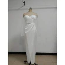 Sensual Spring-Summer Maxi Dress, Strappy And Pearl Design, Long Sleeve For Special Occasions - 白色 - 查看 3