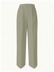 Pantalones rectos de mujer de unicolor con botones y bolsillos con cremallera - Gris Claro - Ver 3