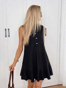 Vestido sin mangas de unicolor casual, de verano - Negro - Ver 4
