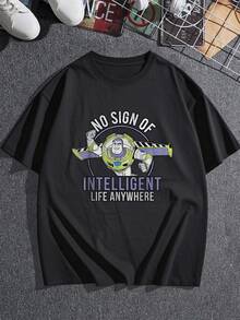 Fun Graphic Showing A Brave Space Explorer Raising His Fist With The Humorous Phrase "No Sign Of Intelligent Life Anywhere" Representing A Casual And Sarcastic Attitude. Comfortable And Modern Women's T-Shirt For Everyday Wear - 黑色 - 查看 3