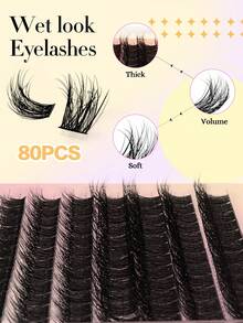 Waloshow 96pcs Cluster False Eyelashes, D-Curl Voluminous, Natural Look, Individual Lashes, Thick & Natural Makeup, Soft Single Lashes, Enlarging Eyes, Comfortable DIY, Easy To Extend Lashes At Home, Cluster False Lashes, Individual False Lashes - D - View 7