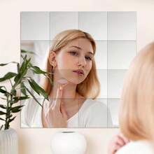 16pcs Self-Adhesive Acrylic Mirror Wall Sticker, Versatile Use For Makeup, Shaving & Home Decor, Suitable For Living Room, Bedroom, Background Wall Bathroom And Other Home And Office DIY Decoration, Wall Decoration, Geometric Design - Square - View 5