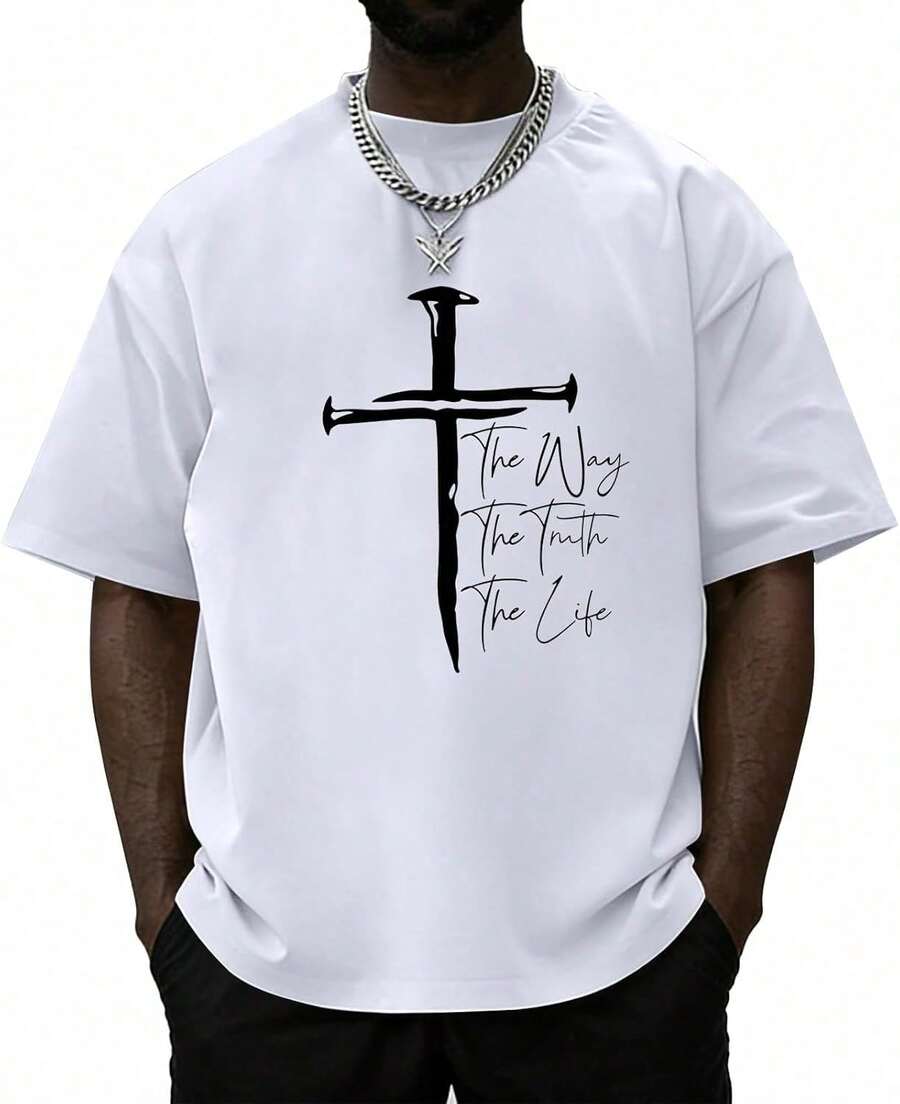 Camisetas Cristianas para Hombre, Camiseta con Cruz de Fe, Camisetas Religiosas de Jesús, Camisetas con Versículos Bíblicos Inspiradores, Camisetas Gráficas de Talla Grande LQSN - Blanco - Ver 1