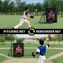 2-In-1 Baseball Pitching & Rebounder Net 61x47.6x40.6 In, Adjustable Pitchback With Strike Zone, Youth Practice - Black - View 2