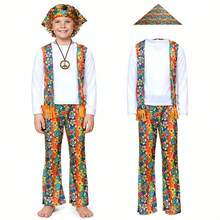 儿童复古花卉迪斯科服装，70年代80年代嬉皮士面具摇滚歌手角色扮演派对表演服 - 彩色 - 查看 3