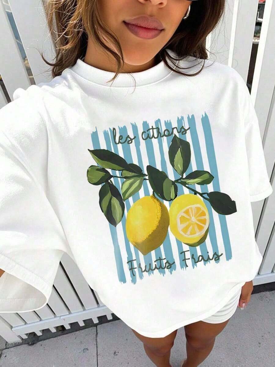 One  Casual T-Shirt For Men And Women, Short-Sleeved, Crew Neck, With A Lion Print And Slogan, Ideal For Spring And Summer. Versatile, Easy To Match, Suitable For Everyday Wear, Streetwear, Vacation Outfits, And Weekend Get-Togethers. - 杏子 4 - 查看 1