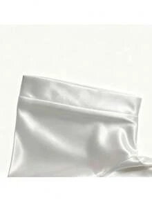 Blus Satin Lengan Pendek Leher Bulat Elegan untuk Wanita, Cocok untuk Musim Semi dan Musim Panas, Warna Putih - Putih - View 6