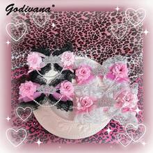 Original Gauze Lace Princess Crown Gal Style Hair Accessories Lolita Women's Cos Headwear Flower Bow Hair Clips - Hồng Đỏ Đen - Xem 3