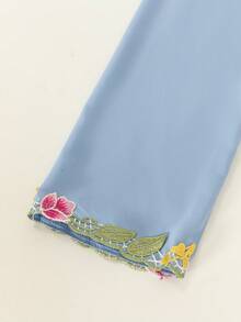Women's Elegant Romantic Floral Embroidery Button-Up Cardigan, Long Sleeve - Baby Blue - View 6