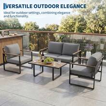 4 Piece Patio Conversation Set, Weather Resistant Outdoor Furniture Set With Coffee Table & Thick Cushioned Seating For Deck, Porch, Balcony & Backyard - Grey - 查看 6