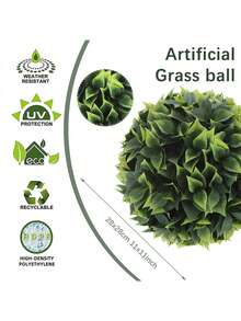 1/3pcs Artificial Grass Ball, PE Material, 28cm (11 Inches) Diameter. Ideal For Wedding Decorations, Office/Living Room/Bedroom/Dining Room Decor, Party/Wedding/Garden Decorations, Home Decor, Party Events/School Dormitory Decorations, Easter Decorations, Spring/Summer Decor, And Home Accents. - Green - View 3