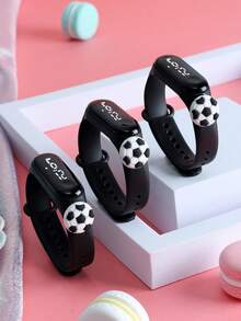 3pcs Dry Battery Operated Cartoon Decoration Led Wristband Electronic Watch Suitable For Daily Wear, Soccer, Dinosaur, Unicorn - Black - View 4