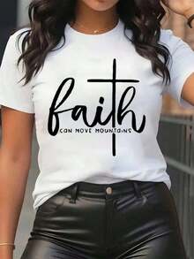 New arrivals for summer.Women T Shirt Faith Can Move Mountains Print Round Neck Casual Daily Wear Soft Comfortable Christmas GiftBlouse,Shirt > Beautiful. - Blanco - Ver 7