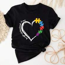 Autism Awareness T-Shirt, Accept, Understand, And Love T-Shirt, Autism Heart Sweatshirt, Cute Puzzle T-Shirt, Teacher Gift, Special Education Teacher Sweatshirt, Mom Gift. Casual Fabric - 黑色 - 查看 5