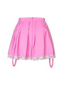 Falda gótica de cintura alta para mujer, falda plisada de encaje, minifalda con tirantes Y2K, falda corta acampanada, falda Harajuku - Rosa - Ver 3