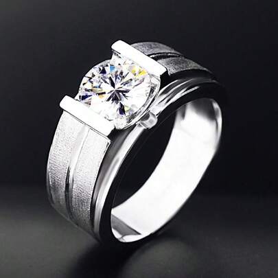Anillo de malla de moissanita de 1 quilate chapado en oro de 18K para hombres, acabado mate de uso diario discreto y estable para negocios