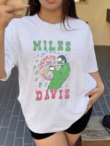 Miles Festival T-Shirt, Women's Concert T-Shirt, Youth Fashion, Women's T-Shirt, Spring And Summer Blouse For Women, Short T-Shirt With Round Neck And Pure Cotton Print, Casual T-Shirt For Women. - 白色 - 查看 6