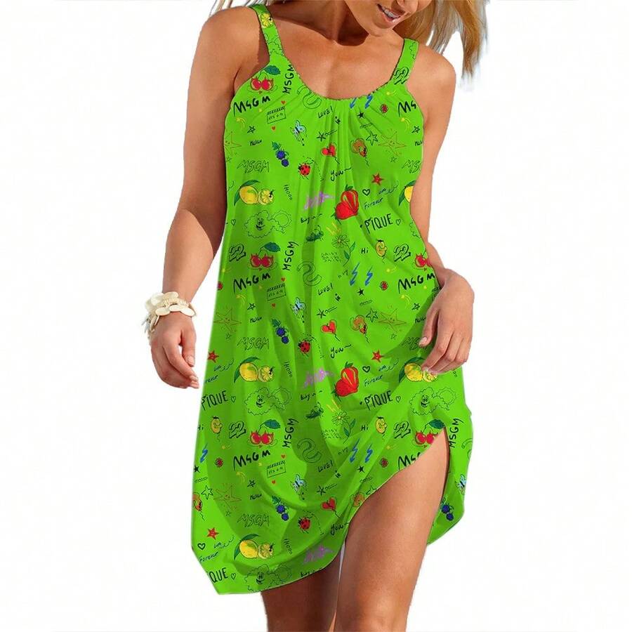 Women's Sleeveless Summer Dress, Casual Wear, Pastoral Style, Floral Streetwear, Loose Dresses, Skirt For Girls - 藍色 - 查看 1