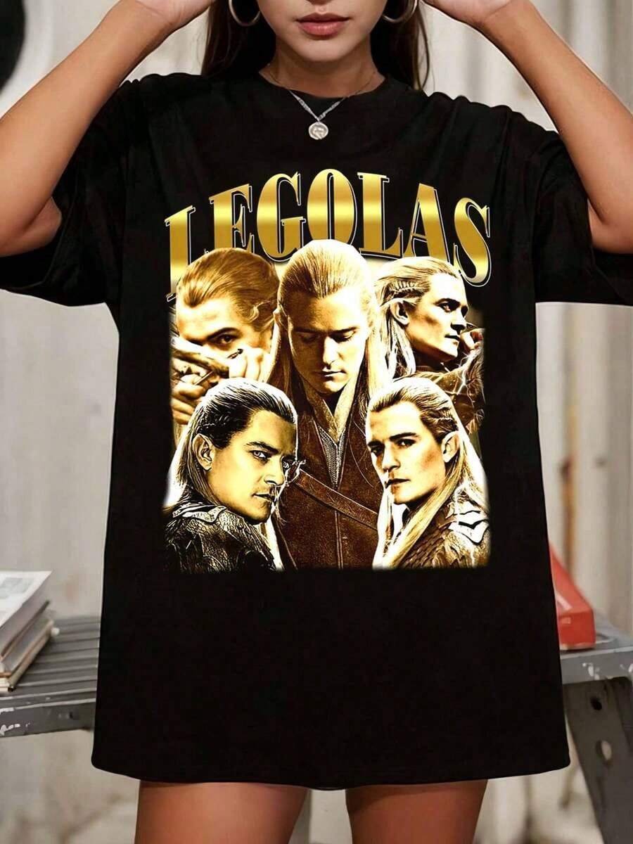 Legolas T-Shirt - Vintage Crew Neck, Elven Archer Fan Apparel - Black - View 1