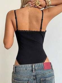 Body de encaje con parches, versátil para uso diario casual de mujer - Negro 2 - Ver 2
