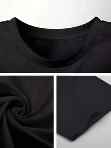100% Cotton Women's Plus Size Casual T-Shirt With Lion Graphic - Black, Crew Neck, Short Sleeve, Slightly Stretchy Knit Fabric, Comfortable And Breathable Top For All Seasons - 黑色 - 查看 2