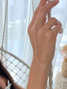 1条女士珍珠手链，简约时尚新娘婚礼手部装饰，百搭日常配饰 - 銀色 - 查看 3