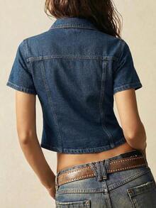 New Plus-Size Women's Denim Top, Short-Sleeved, Single-Breasted, Casual Denim Shirt, Dark Blue Denim Top. Summer Top Spring Tops Festival Outfits For Women , Mothers Day Outfit Casual Blouses For Women Holiday Outfits For Women Country Concert Outfit Blue Top Denim Tops For Women Short Sleeve Jeans Jacket Jeans Shirts For Women Denim Outfit Women Fashion Denim Outfits Sets For Women - Giặt vừa - Xem 2