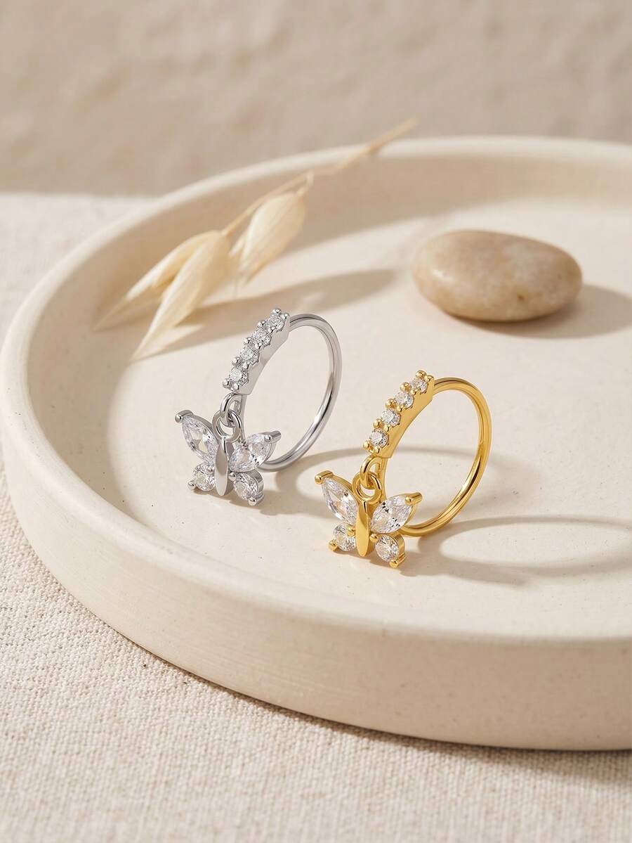 Khuyên mũi 20G, trang sức xỏ khuyên hình bướm, khuyên mũi dáng dài cho nữ, đá CZ trong suốt, trang sức xỏ khuyên sụn tai, khuyên tai xoắn ốc, khuyên tai vành tai, khuyên tai sụn vành tai. - Mặt dây chuyền hình bướm - Xem 1