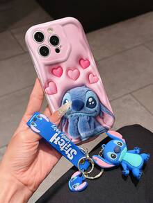 Disney Lilo And Stitch Phone Case : 3D Fluffy Pattern Border Protector Phone Soft Phone Case With A Free Cute Stitch Bracelet Chain Lanyard, Stitch, Lilo, Angel, For Apple 17 Promax 17 Pro 16 15 14 13 12 11 Pro Max XS Max X XR Soft Cover Summer Phone Case - 白色 - 查看 3