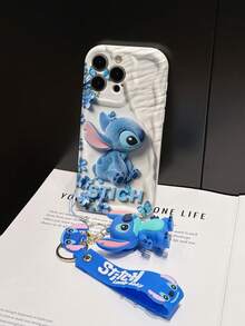 Disney Lilo And Stitch Phone Case : 3D Fluffy Pattern Border Protector Phone Soft Phone Case With A Free Cute Stitch Bracelet Chain Lanyard, Stitch, Lilo, Angel, For Apple 17 Promax 17 Pro 16 15 14 13 12 11 Pro Max XS Max X XR Soft Cover Summer Phone Case - trắng - Xem 5
