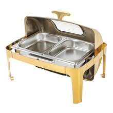[SHZICMY]Roll Top Chafing Dish Buffet Set, 9L Stainless Steel Chafer, Rectangle Catering Warmer Server With Visible Lid Water Pan Fuel Holder,Chafing Dishes Roll Top Chafing Dishe, Chafing Dish With 2 Food Pans & Visible Lid, Rectangular Food Warmer - Gold - 14.8 Quart - View 2