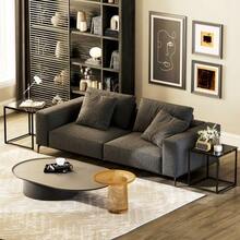 Set Of 2 Side Tables, Coffee Table Set With Glass Top, Black Steel Square Sofa Table For Living Room. - Black - View 6