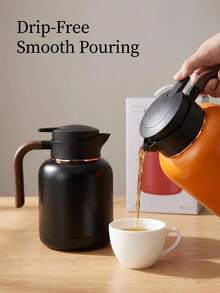 1500ML Stainless Steel Thermal Coffee Carafe, Wooden Handle Vacuum Insulated Pot, Double Wall Keep Hot & Cold 24H, Multipurpose For Cold Brew Coffee, Tea, Home Office Drink Storage Carafe - Multicolor - View 9