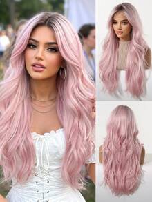 24-Inch Pink Gradient Natural Curly Long Wig With Bangs, Heat-Resistant Synthetic Woven Wig, Easy To Wear And Maintain For Everyday Women, Suitable For Halloween, Y2K Style, Cosplay, Music Festivals, And Beginners. A Great Holiday Gift For Girls. - Màu hồng ombre - Xem 12
