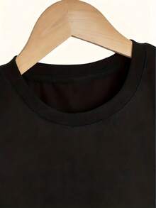 Camiseta casual de talla grande, camiseta de manga corta con estampado floral para mujer, cuello redondo ligeramente elástico - Negro - Ver 6