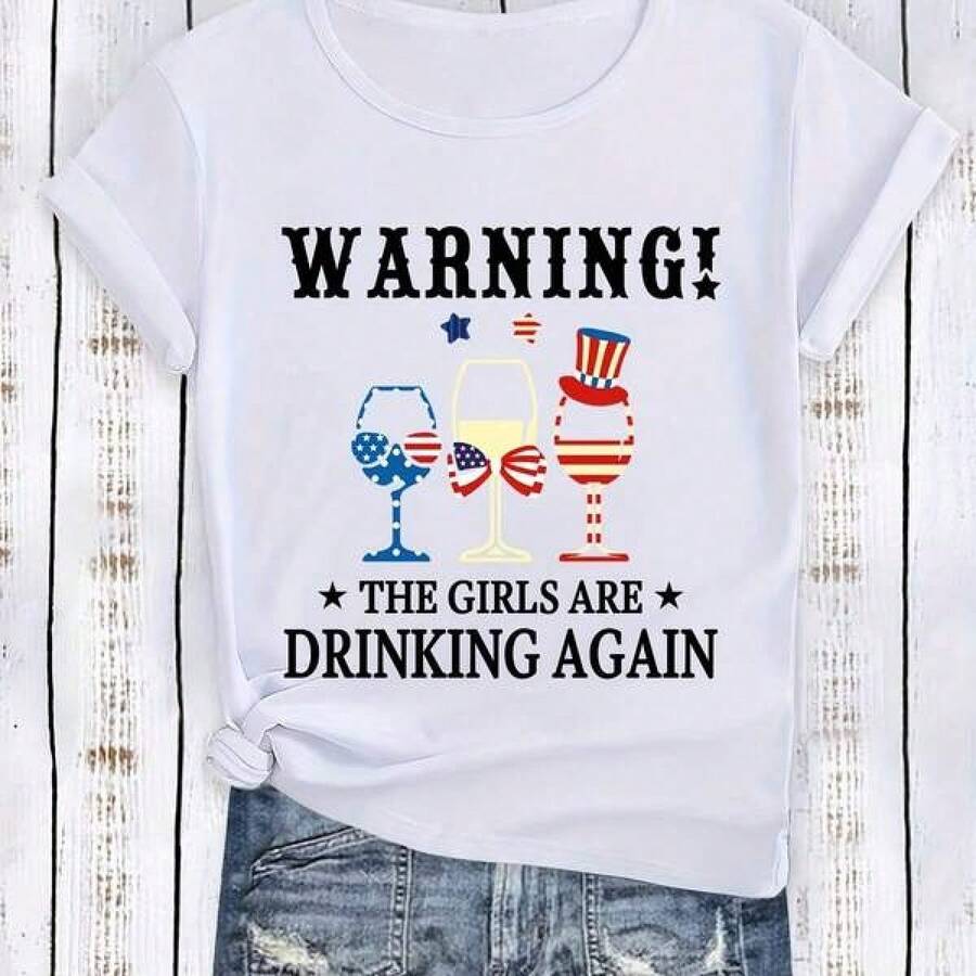 Camisetas estampadas de moda. Camiseta casual de manga corta para mujer, estampada con la frase "ADVERTENCIA! The Girls Are Drinking Again," A Fun Graphic T-Shirt For Independence Day,Conjuntos familiares a juego, camisetas divertidas para mujer en español, camisetas para niños y niñas, camisetas del Mundial 2026, camisetas de dibujos animados/anime, camisetas con estampado de gatitos. - Blanco - Ver 1